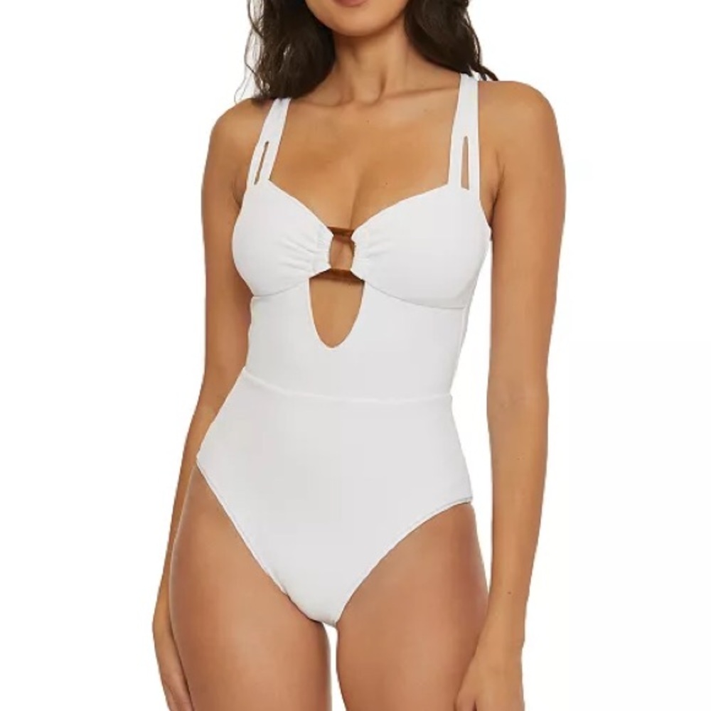 Nwot Becca Women's Modern Edge Cutout Ribbed One-Piece Swimsuit
